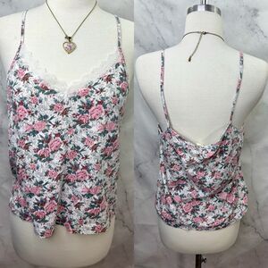 Vintage 80s Victorias Secret Floral Cotton Cami Top L Camisole Fairy Cottagecore